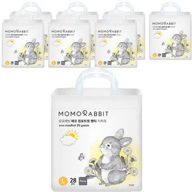 모모래빗 에코 컴포트핏 팬티형 기저귀 유아용, 대형(L), 224매