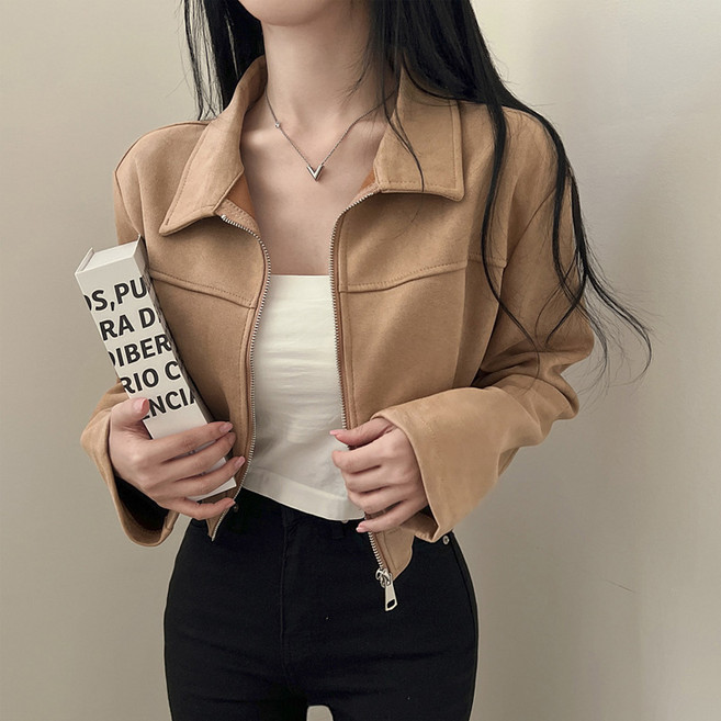 PEONIST 女款簡約皮革翻領短版夾克