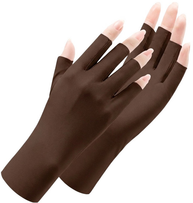 하루리빙 여성용 자외선 차단 손가락 장갑 양손 착용 세트, 브라운, 1세트