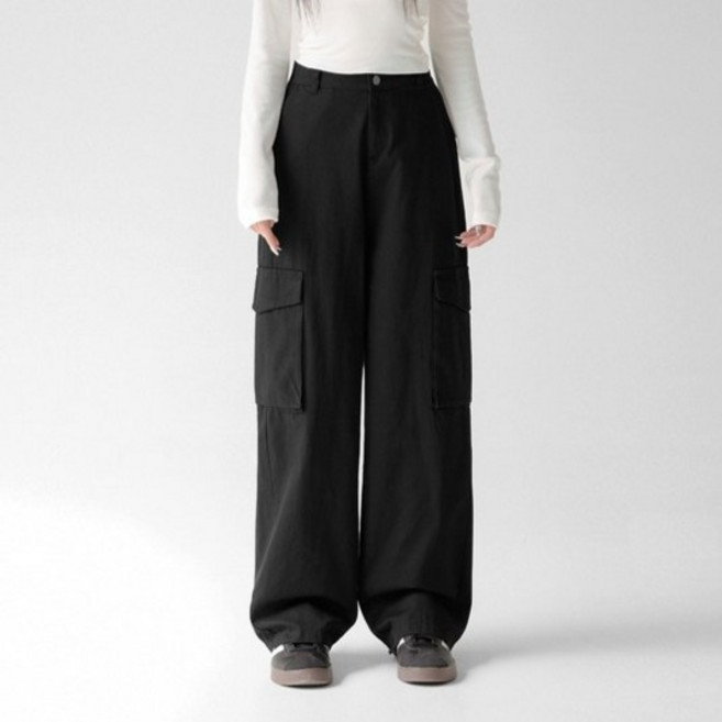 Cotton Closet 女款後腰鬆緊帶寬版工裝褲