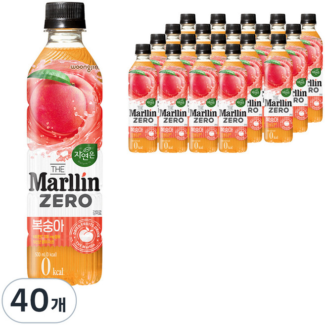자연은 더말린 제로 복숭아 음료, 500ml, 40개