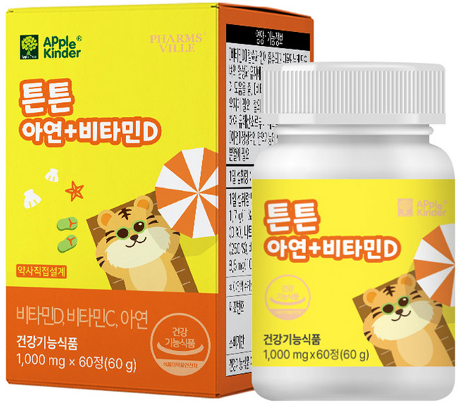 애플킨더 튼튼 아연 비타민 1000mg, 1개, 60정