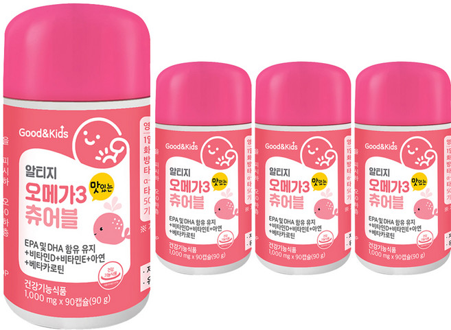 굿앤키즈 알티지 오메가3 츄어블, 90정, 4개