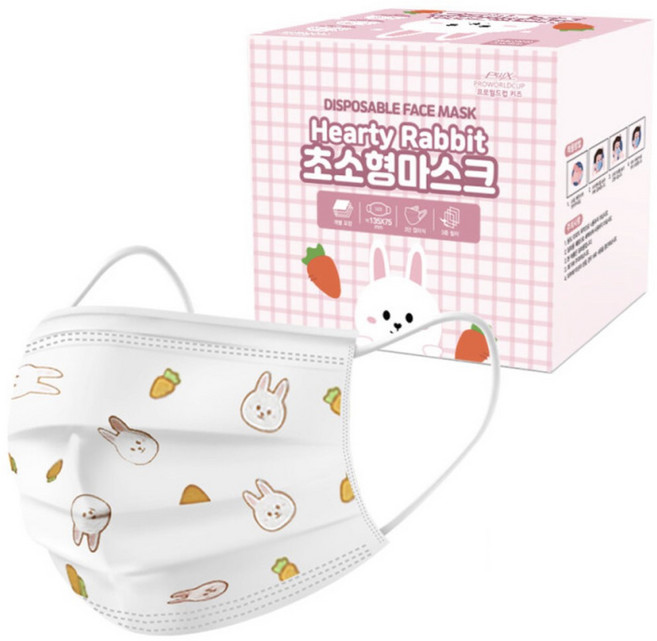 프로월드컵 키즈 초소형 허티래빗 마스크, 100매, 1개, 화이트