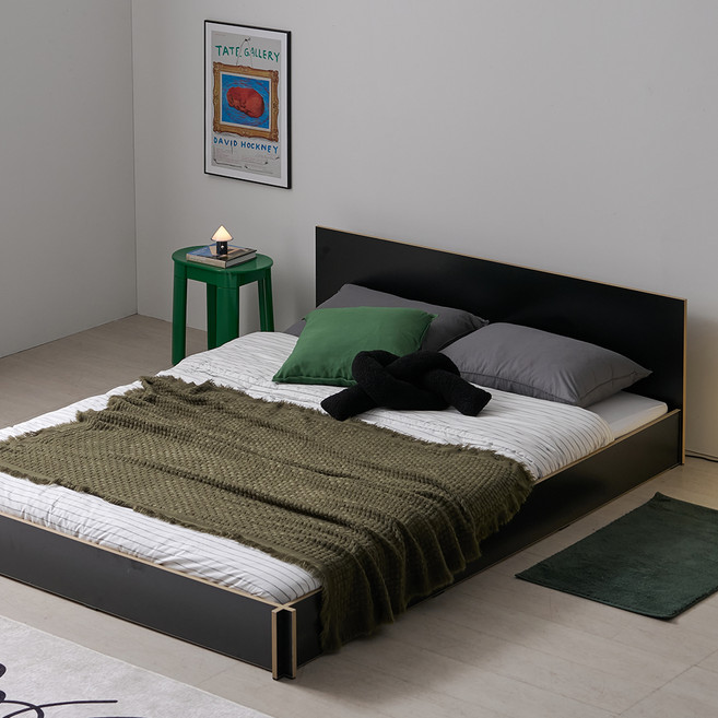 웰퍼니쳐 베네비 플랫형 미드헤드 침대프레임 방문설치, 블랙 리프