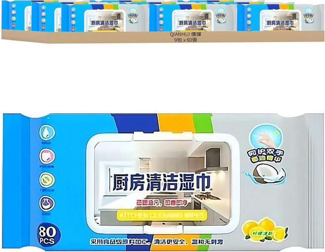 QIANHUI 倩揮 廚房清潔濕紙巾 去油巾 清潔濕巾, 9包