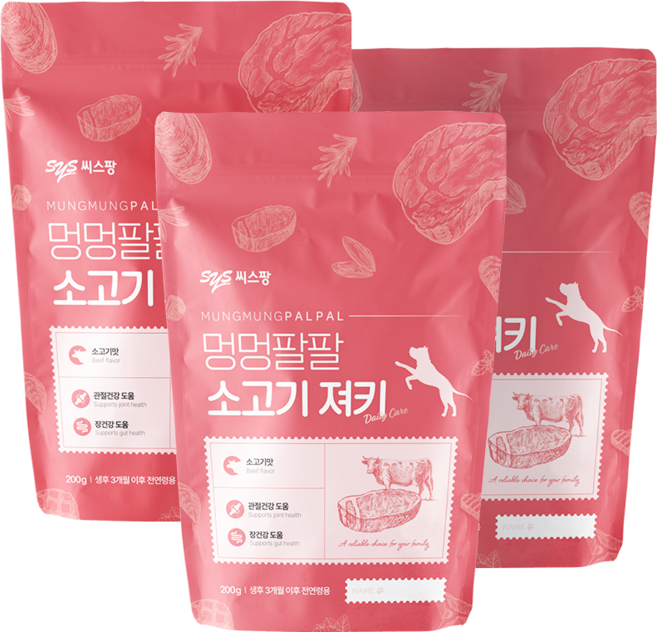 멍멍팔팔 져키, 소고기맛, 200g, 3개