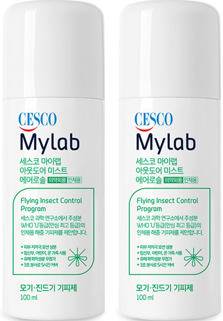 4위 - 세스코마이랩 아웃도어 미스트 에어로솔 무향 모기기피제, 100ml, 2개