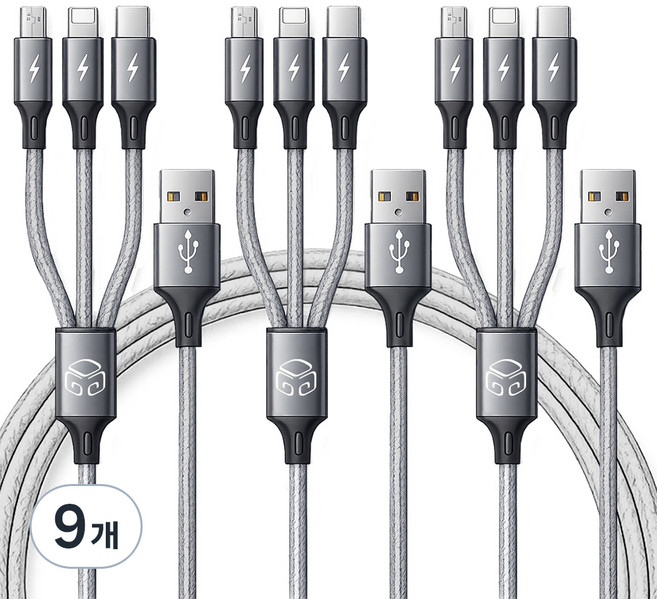 디지지 3in1 스카이 메타 멀티 고속 충전 케이블, 170cm, 메탈 실버, 9개