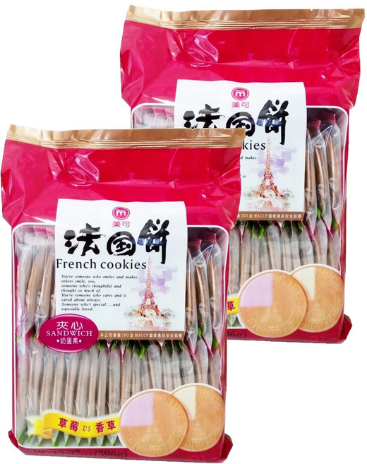 MICO Foodstuff 美可食品 法國餅二味夾心 草莓 + 香草口味, 396g, 2袋