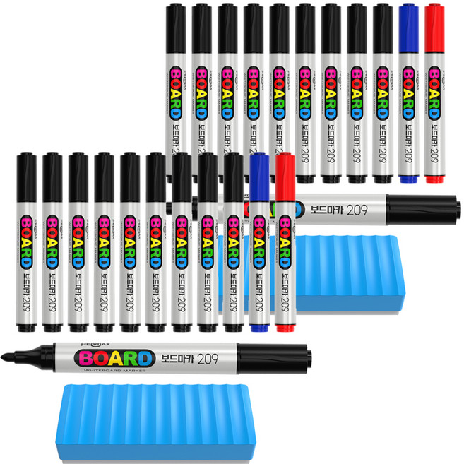 PENMAX 白板筆 209 + 板擦, 黑色 + 藍色 + 紅色, 2套