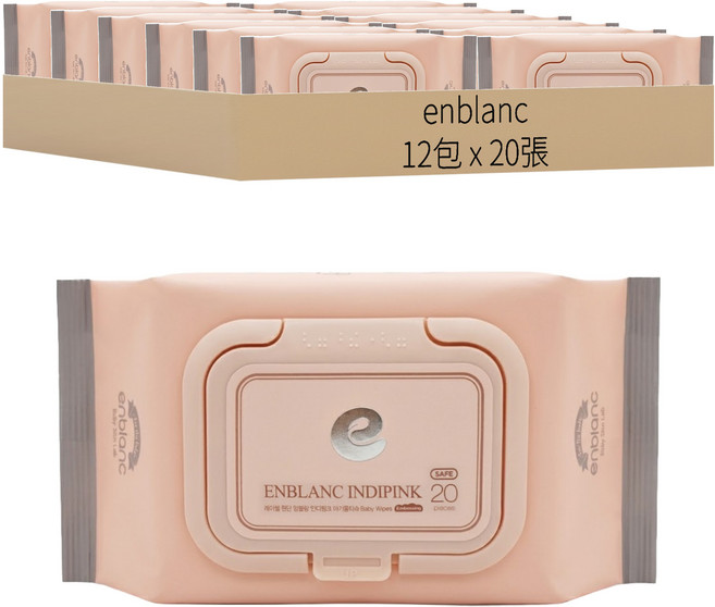 enblanc 輕柔木槿花純水濕紙巾 掀蓋型, 63g, 20張, 12包