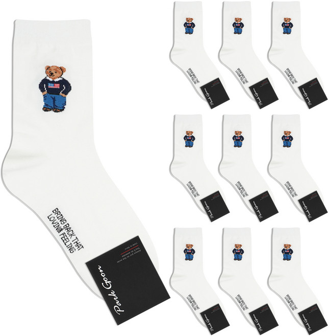 박군 남성용 신사 베어 양말 10족