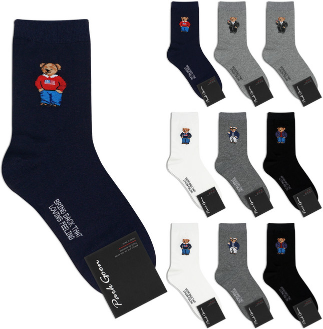 박군 남성용 신사 베어 양말 10족