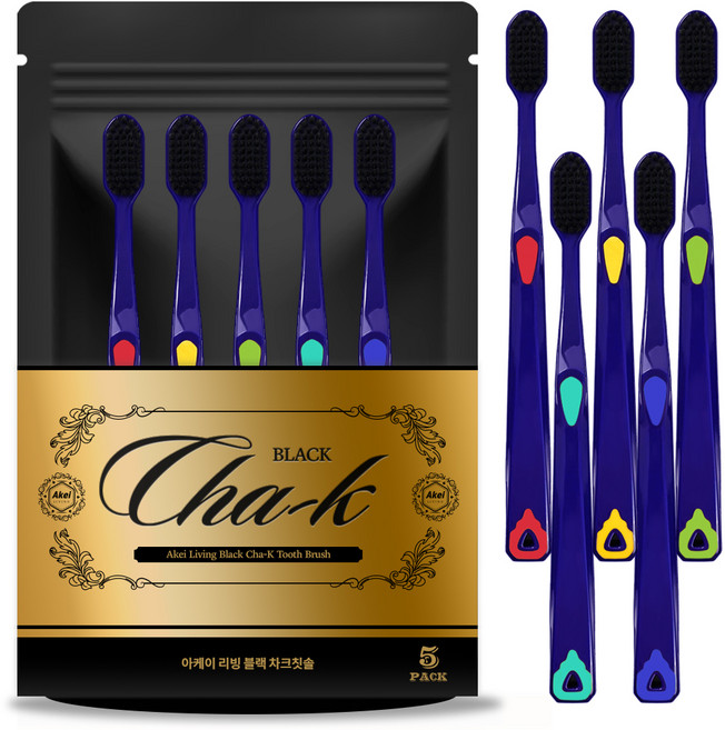 아케이 리빙 블랙 차크칫솔, 5개입, 1세트
