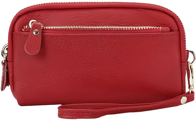 真皮頭層牛皮三拉鍊女士手拿包手機包女夾 附手腕帶 LH869