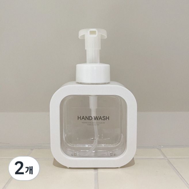 뉴앤룩 커버 핸드워시 사각 디스펜서 거품형 리필용기 300ml + 핸드워시라벨, 화이트, 2개