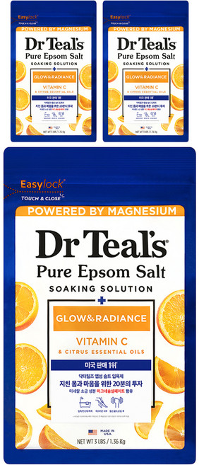 Dr Teal's 純淨瀉鹽沐浴鹽 維他命C柑橘, 3個, 1.36kg