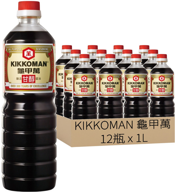 KIKKOMAN 龜甲萬 甘醇醬油, 1L, 12瓶