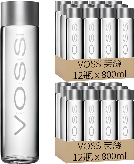 VOSS 芙絲 挪威天然礦泉水 玻璃瓶裝, 800ml, 24瓶