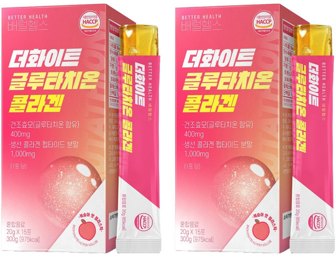 더존건강 배럴헬스 더화이트 글루타치온 콜라겐 젤리 스틱 복숭아맛 15p, 300g, 2개