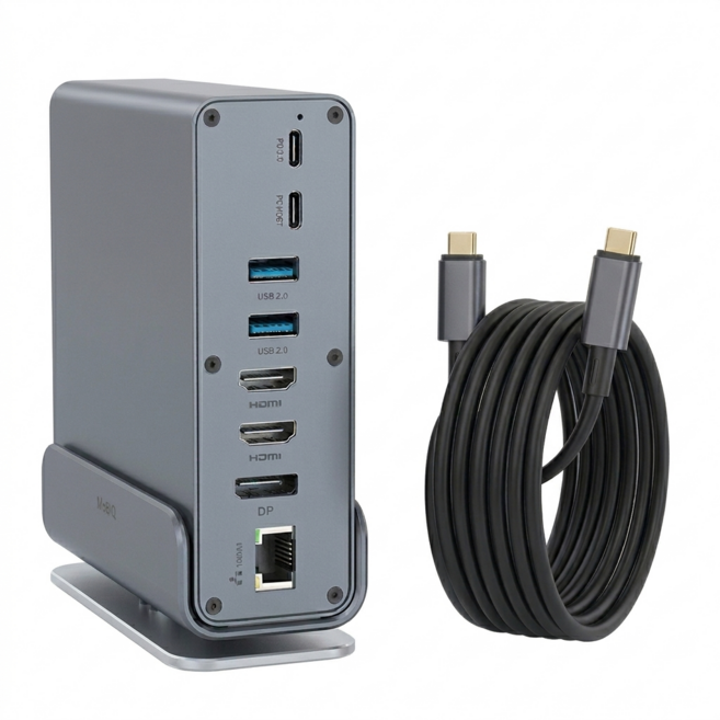 모비큐 15포트 USB4 C타입 멀티허브 도킹 10G 100W 썬더볼트 호환 스테이션 EM-150P + 썬더볼트 4 케이블 세트, 그레이, 1개