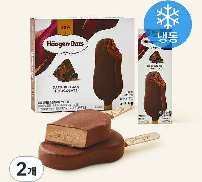 하겐다즈 멀티바 다크 벨지안 초콜릿 (냉동), 2개, 3개입, 80ml