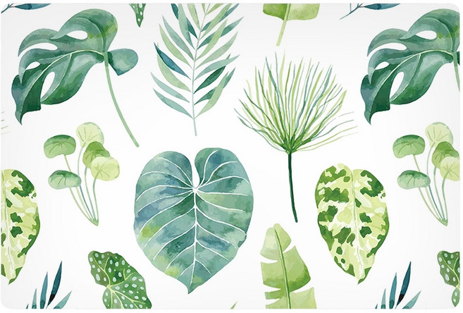 防水防油隔熱皮革餐墊, 龜背芋 白色 + 綠色, 30 x 45cm, 1個