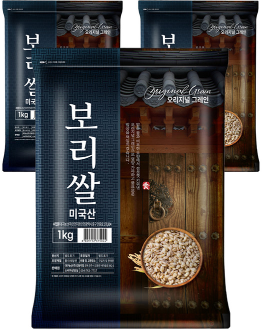 오리지널그레인 미국산 보리쌀, 1kg, 3개