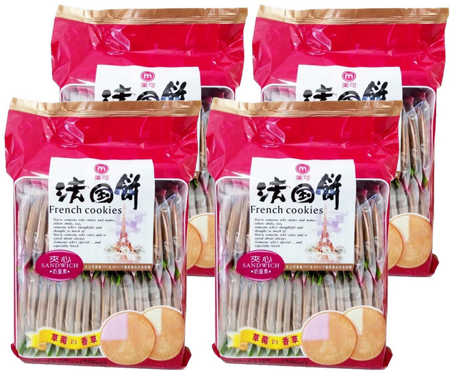 MICO Foodstuff 美可食品 法國餅二味夾心 草莓 + 香草口味, 396g, 4袋