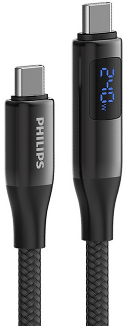 PHILIPS 飛利浦 C to C 240W PD USB3.1編織快充線 DLC4586C/96, 2m, Black, 1條