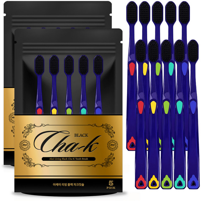 아케이 리빙 블랙 차크칫솔, 5개입, 2세트