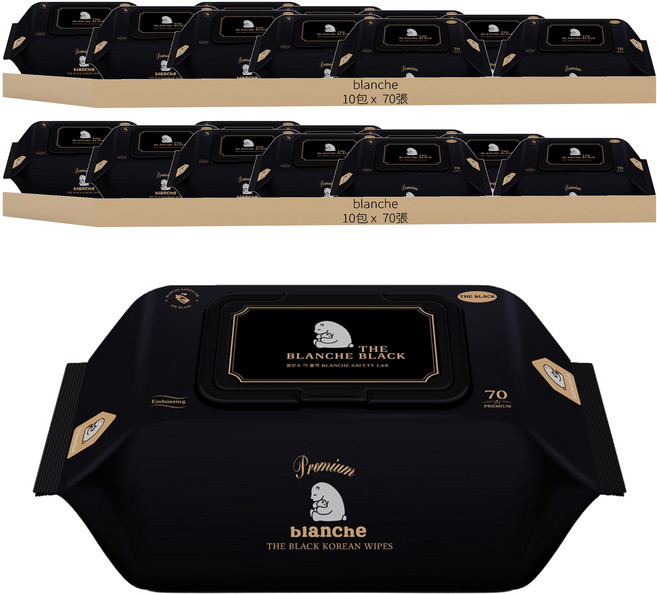 blanche Premium The Black 濕紙巾, 75g, 70張, 20包