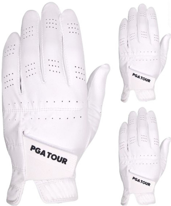 PGA투어 스윙 소프트 플렉스 합피 남성 골프 장갑 23PTGVL 3p 세트, 화이트, 3개