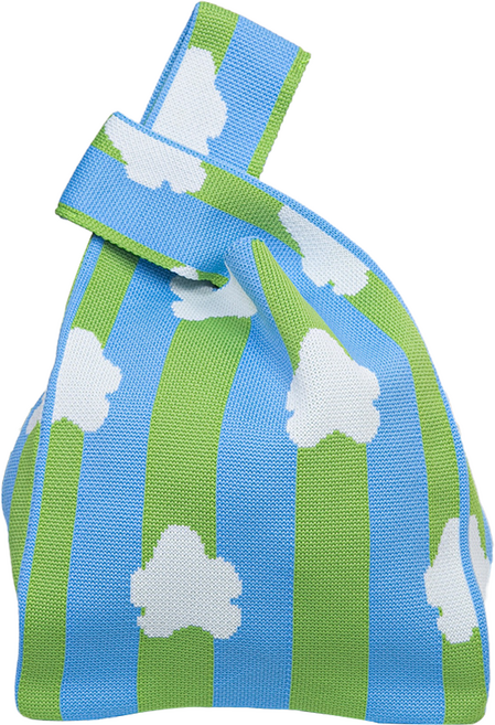 니트 미니 토트 장바구니, 그린블루줄무늬, 1개