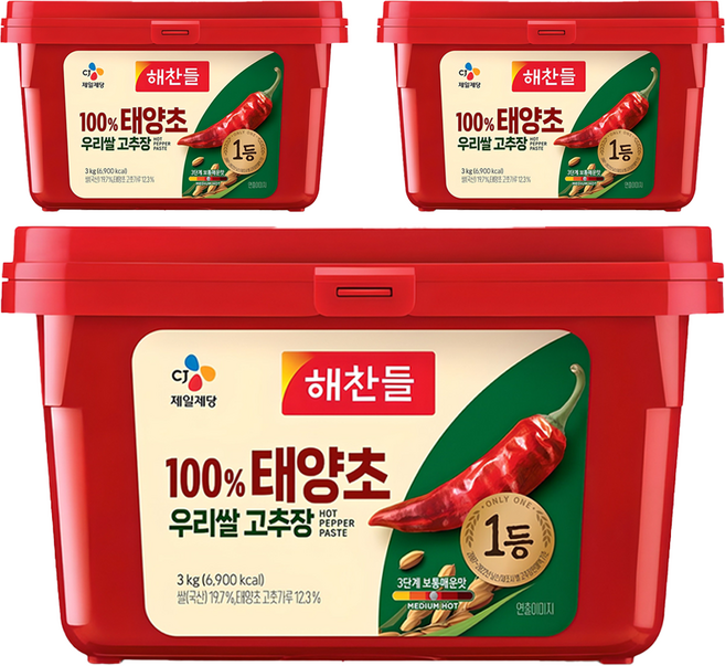 해찬들 100% 태양초 우리쌀 고추장, 3kg, 3개