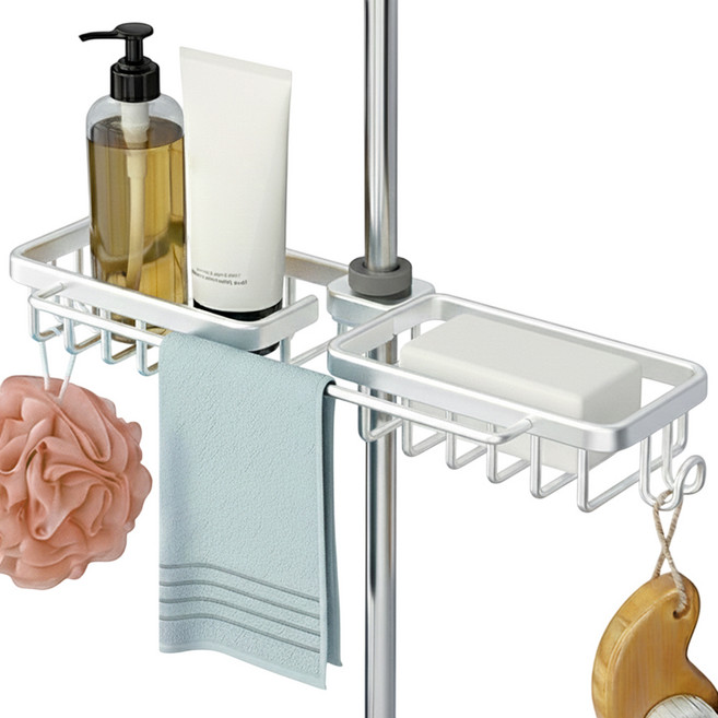 한봄누리 물빠짐 샤워봉 거치대 샤워기 와이드 선반, 화이트, 1개