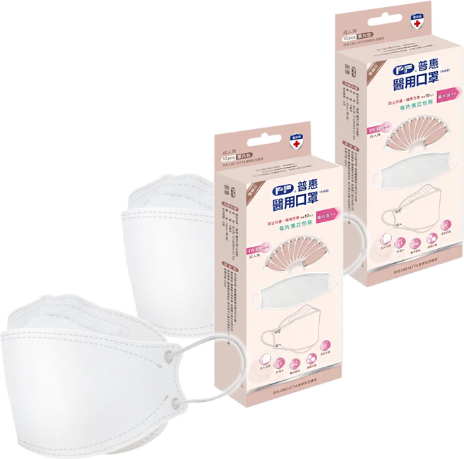 PERFECT 普惠醫工 韓版KF94 醫用口罩 成人款, 天使白, 10片, 2盒