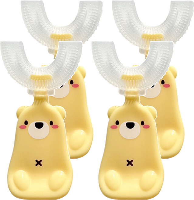 나와아기 U자형 실리콘 영유아칫솔, 노랑 곰, 1개입, 4개
