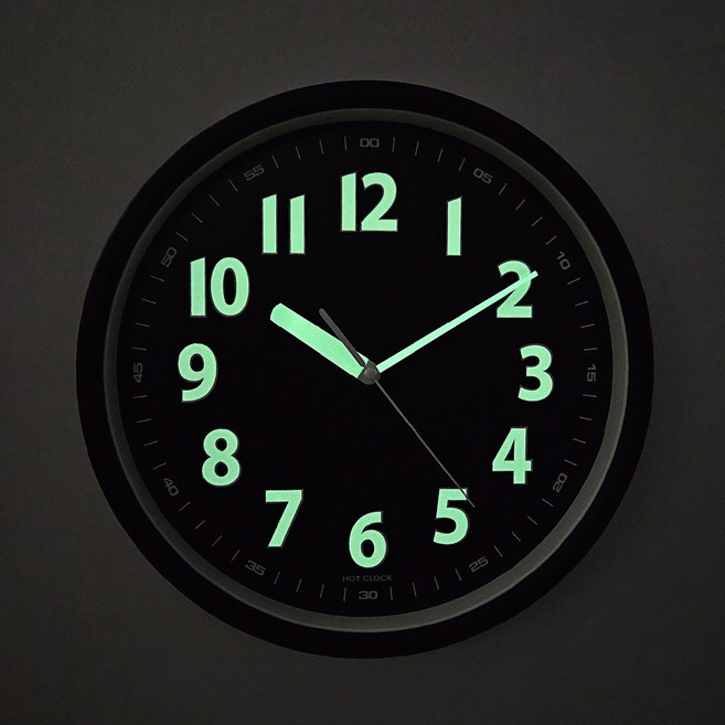 핫클락 라운드 야광 벽시계 평면 315mm, 블랙