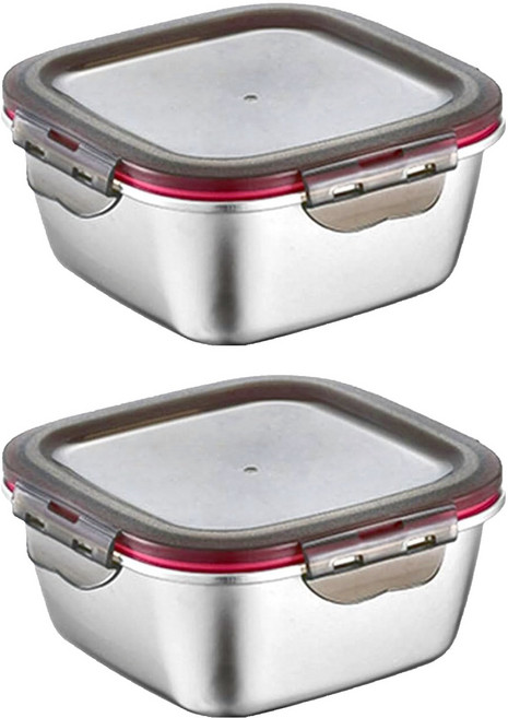 304不鏽鋼 正方形趣味保鮮盒 可微波 14 x 14 x 7cm, 1個容器 + 1個蓋子, 2組