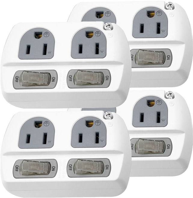 WeiTien 威電 高負載2插分接器 3孔插座 125VAC 15A 最大1650W, 10.2cm, 顏色隨機, 4個