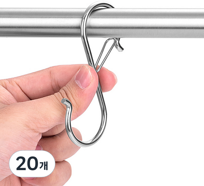 솔브리빙 떨어지지 않는 다용도 S자 고리 후크, 실버, 20개