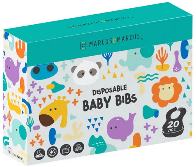 MARCUS&MARCUS 拋棄式防水圍兜, 大象貓熊 白色, 20個, 1盒