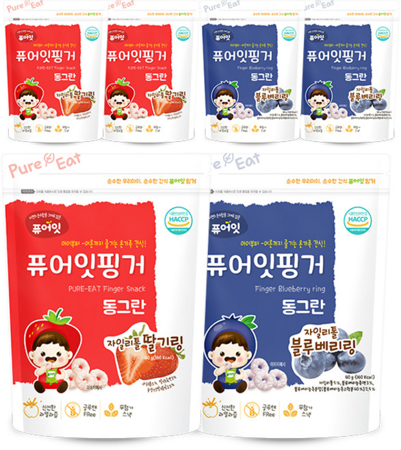 퓨어잇 핑거 동그란 자일리톨 딸기링 3p + 블루베리링 3p, 1세트