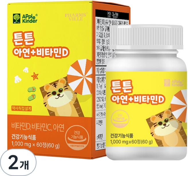 애플킨더 튼튼 아연 비타민 1000mg, 2개, 60정