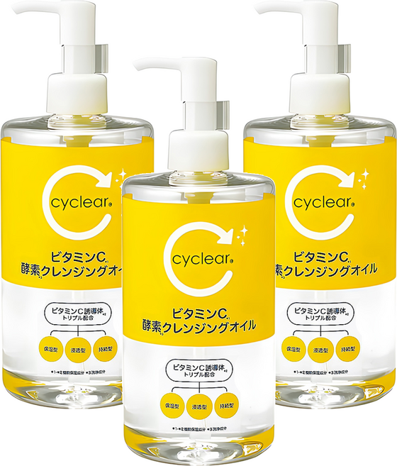 KUMANO 熊野油脂 cyclear 維他命C酵素卸妝油, 400ml, 3瓶