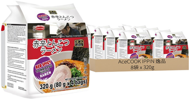 AceCOOK IPPIN 逸品 辛辣豚骨風味麵 80g, 32包