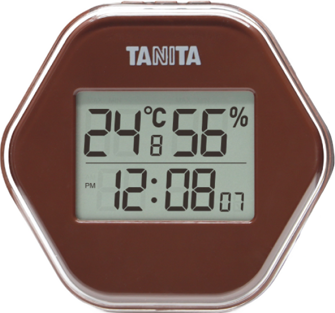 TANITA 塔尼達 溫濕度電子時鐘 TT-573 附日曆/支架/磁鐵功能, 咖啡色, 1個