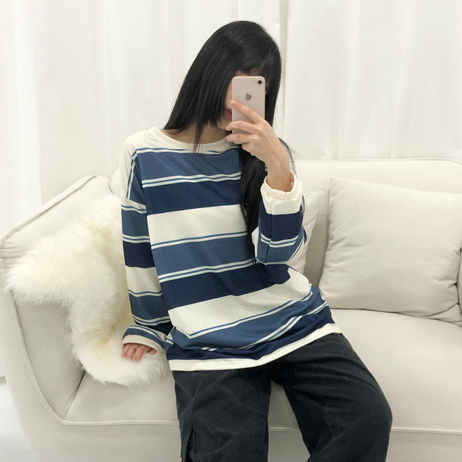 PEONIST 條紋寬鬆長版T恤